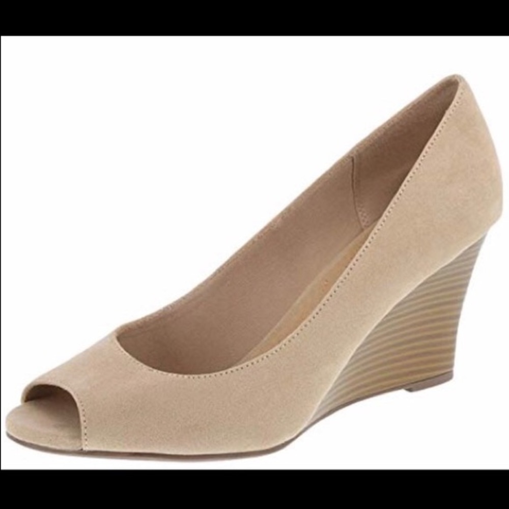 New Faux Suede Peep Tow Wedge